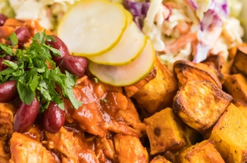 Delicious BBQ Chicken Bowls with grilled chicken, fresh veggies, and BBQ sauce