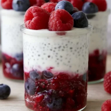Berry & Chia Yogurt Parfait with fresh berries and chia seeds in a glass