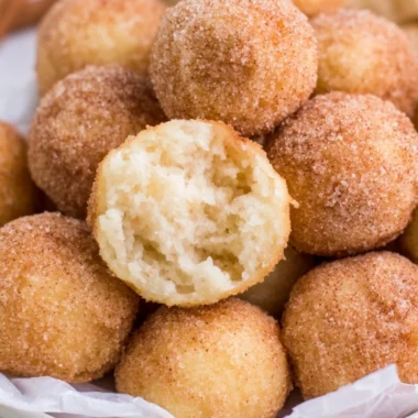 Delicious Churros Poppers served with chocolate sauce