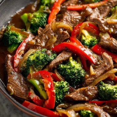 Cozy beef stir fry with colorful veggies and tender beef slices