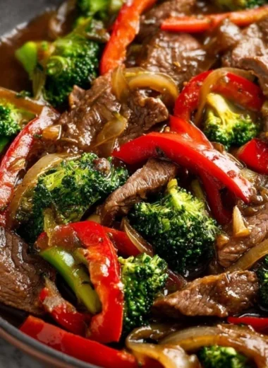 Cozy beef stir fry with colorful veggies and tender beef slices
