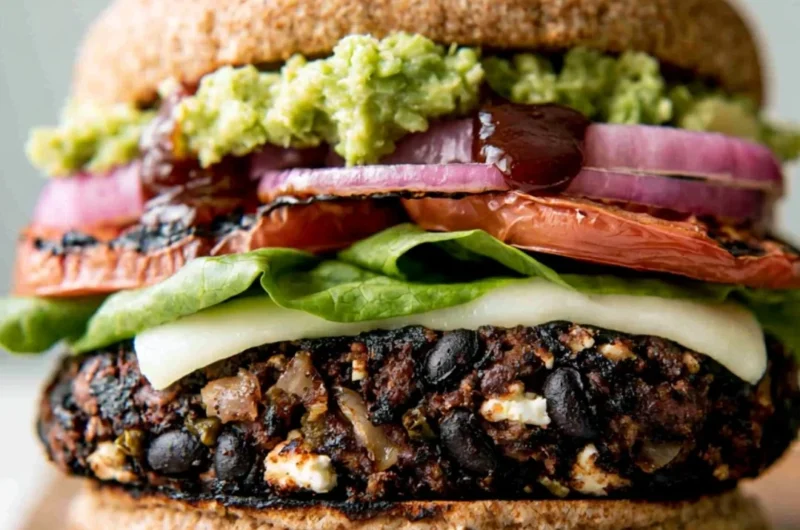 Delicious homemade cozy black bean burgers on a plate