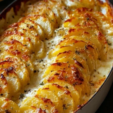Deliciously baked cheesy potatoes gratin, golden and creamy, perfect for cozy meals.