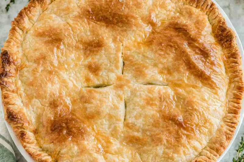 Cozy chicken pot pie with flaky crust and savory filling of chicken and vegetables