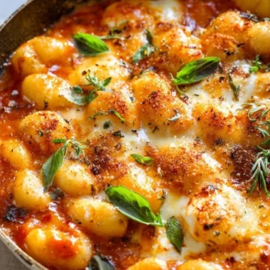 Cozy gnocchi served with rich tomato sauce in a rustic bowl