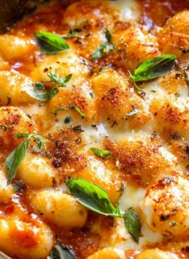 Cozy gnocchi served with rich tomato sauce in a rustic bowl
