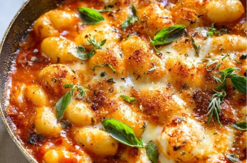 Cozy gnocchi served with rich tomato sauce in a rustic bowl