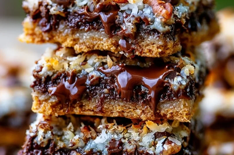 Delicious Hello Dolly Magic Cookie Bars served on a plate