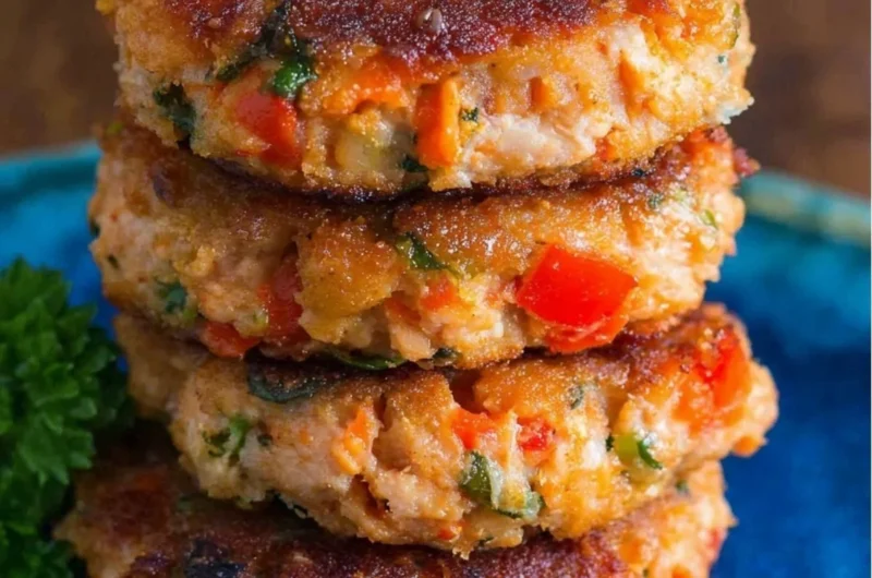 Delicious cozy salmon patties served on a plate for easy weeknight dinner.