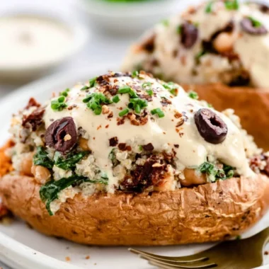 Delicious vegan stuffed sweet potatoes loaded with healthy ingredients