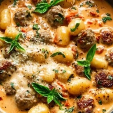 Creamy gnocchi served with sausage in a flavorful sauce