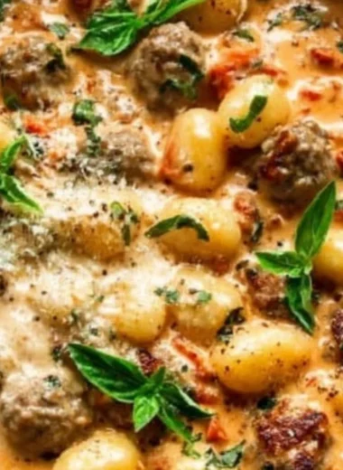 Creamy gnocchi served with sausage in a flavorful sauce