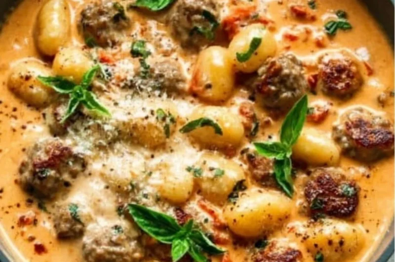 Creamy gnocchi served with sausage in a flavorful sauce