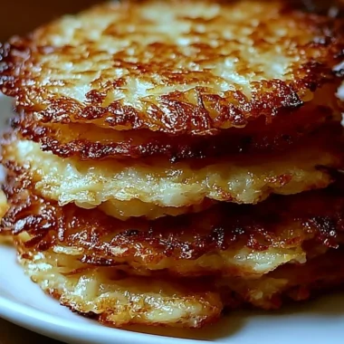 Plate of crispy German potato pancakes garnished with herbs