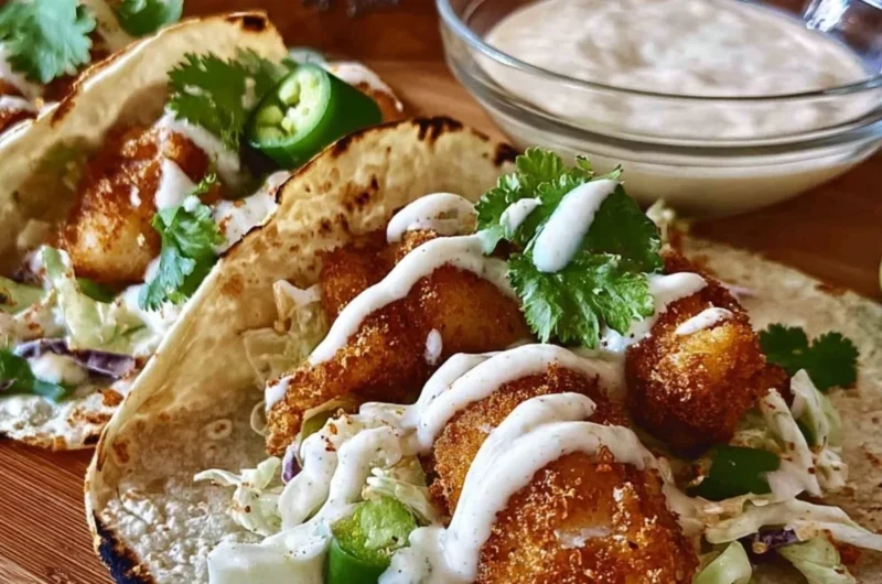 Delicious homemade fish tacos served with fresh toppings.