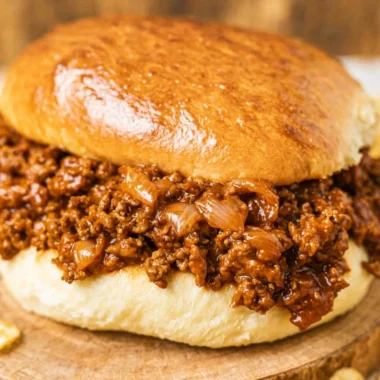 Easy homemade sloppy joe served on a bun with a side of fries