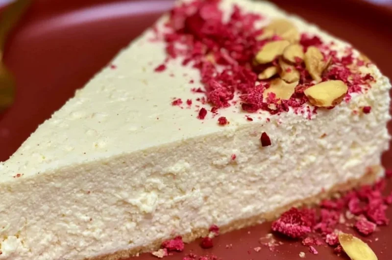 Gluten-free diabetic cheesecake slice topped with berries