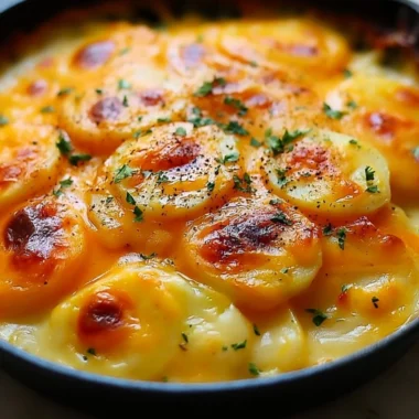 Creamy homemade scalloped potatoes baked to perfection with layers of cheese and potatoes.