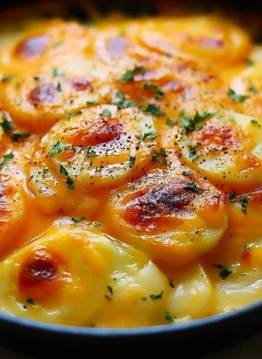 Creamy homemade scalloped potatoes baked to perfection with layers of cheese and potatoes.