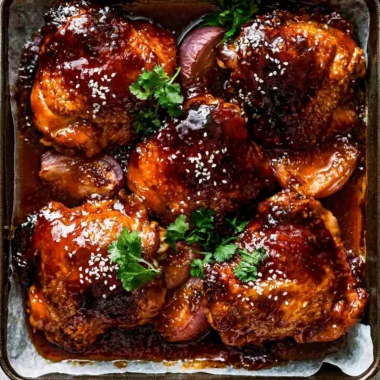 Sticky Honey Soy Chicken baked to perfection with a sweet glaze.