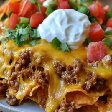 Delicious walking taco casserole served in a bowl with toppings