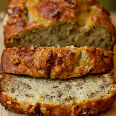 Delicious Bourbon Banana Walnut Bread with walnuts and a hint of bourbon flavor