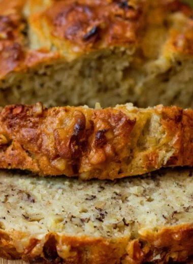 Delicious Bourbon Banana Walnut Bread with walnuts and a hint of bourbon flavor
