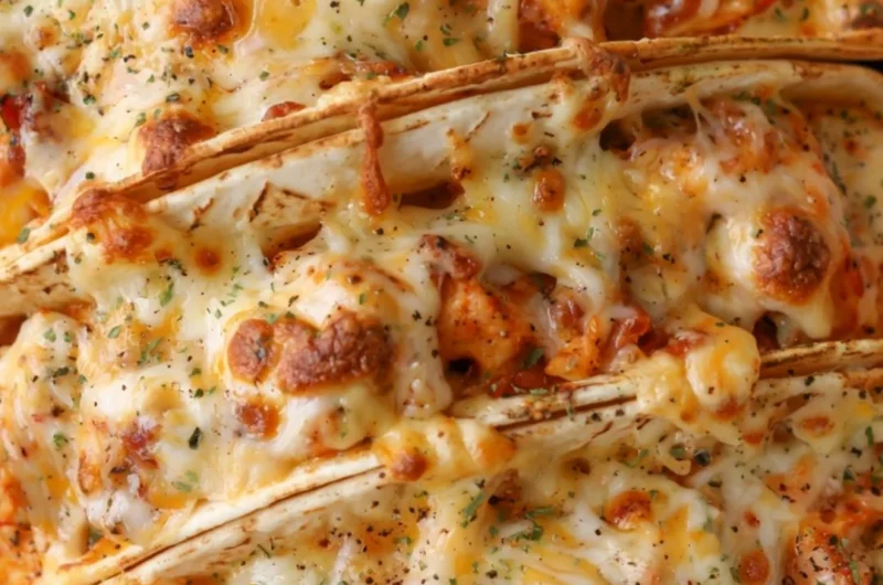 Cozy baked chicken bacon ranch tacos served on a plate with fresh toppings