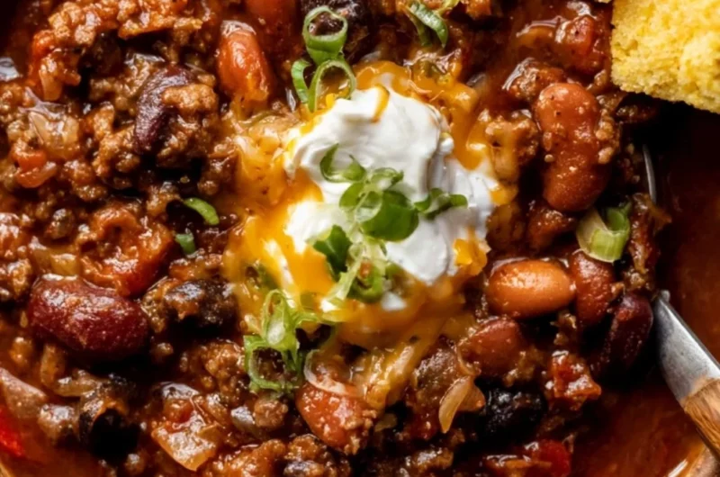 Bowl of cozy best chili recipe topped with cheese and cilantro.