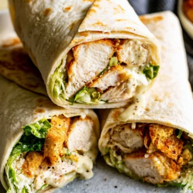 Cozy Chicken Caesar Wrap freshly made with lettuce, chicken, and Caesar dressing