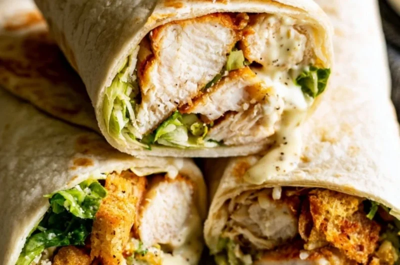 Cozy Chicken Caesar Wrap freshly made with lettuce, chicken, and Caesar dressing