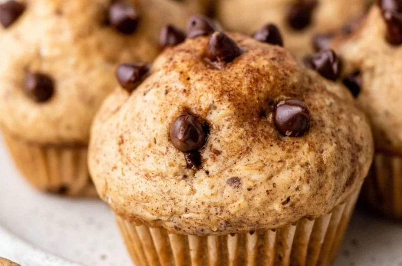 Cozy cottage cheese muffins with chocolate chips on a rustic table