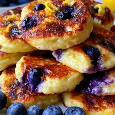 Easy lemon blueberry pancakes made with cottage cheese, ready in 15 minutes.