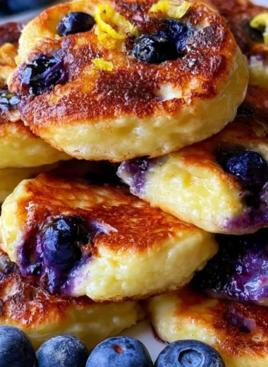 Easy lemon blueberry pancakes made with cottage cheese, ready in 15 minutes.