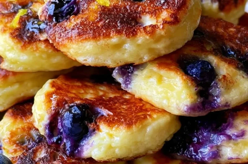 Easy lemon blueberry pancakes made with cottage cheese, ready in 15 minutes.