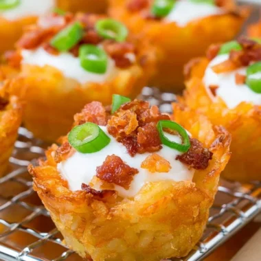 Delicious loaded tater tots topped with cheese and bacon for ultimate comfort food