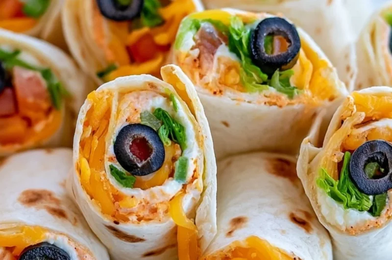 Taco Cream Cheese Pinwheels served on a platter, garnished with fresh herbs.