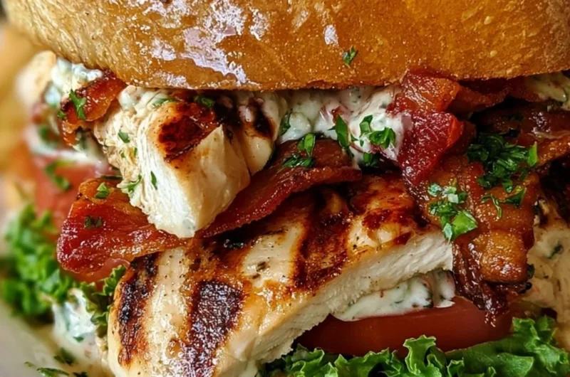 Ultimate Loaded Chicken Club Sandwich with crispy chicken, bacon, and fresh veggies