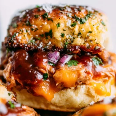 Cozy BBQ chicken sliders served on a platter with slaw and sauce