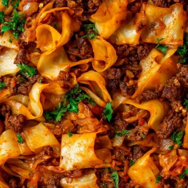 Cozy dish of cabbage and ground beef served warm in a bowl