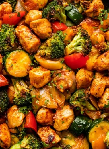 Cozy chicken skillet with vegetables in a cast iron pan