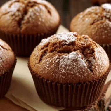 Freshly baked cozy gingerbread muffins topped with spices and a sprinkle of sugar.