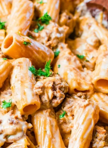 Delicious homemade cheeseburger pasta in a cozy serving bowl.