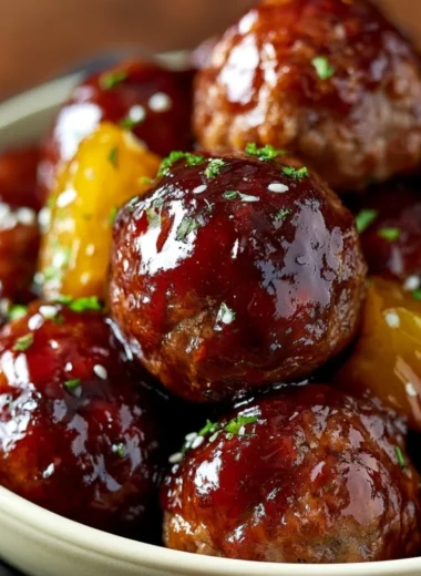 Delicious slow cooker teriyaki meatballs served on a plate
