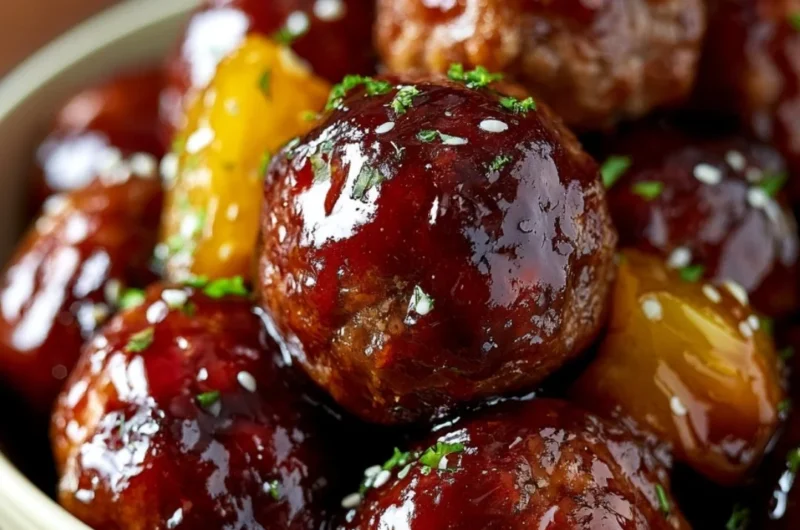 Delicious slow cooker teriyaki meatballs served on a plate