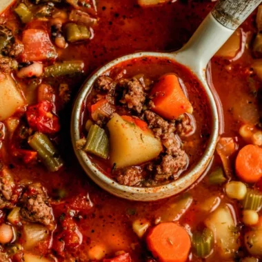 Bowl of delicious Cowboy Soup with vegetables and beans