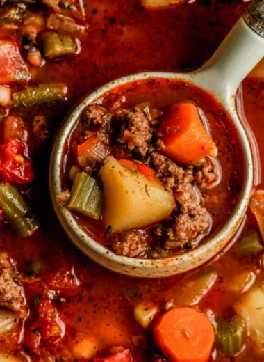 Bowl of delicious Cowboy Soup with vegetables and beans