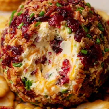 Cranberry Pecan Cheese Ball served with crackers and nuts