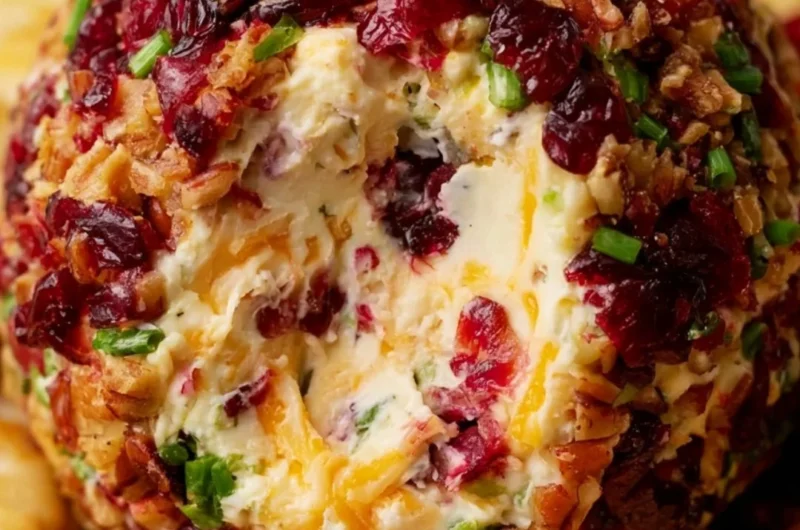 Cranberry Pecan Cheese Ball served with crackers and nuts