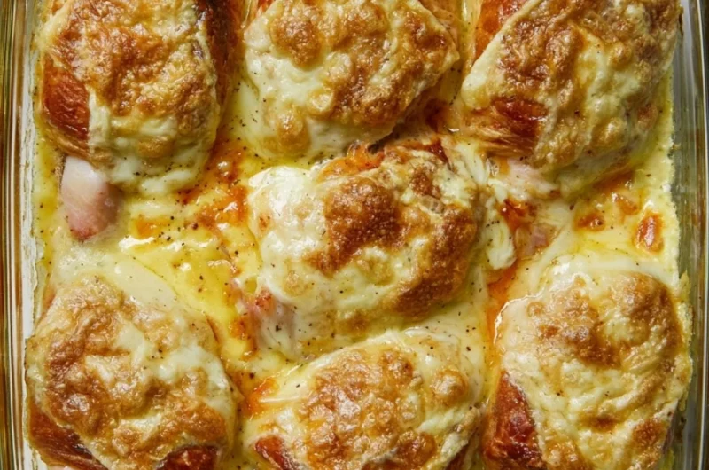Delicious Croque Monsieur Croissant Bake with melted cheese and ham